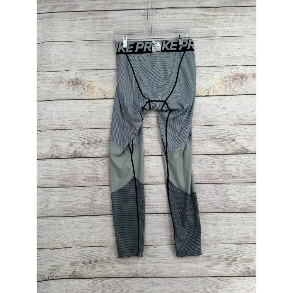 Nike Pro Leggings Women XL Grey Striped Compression Athletic Training Tights